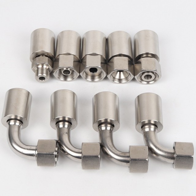 Straight swaged hydraulic hose fittings showing precision machined threads and flat seat design